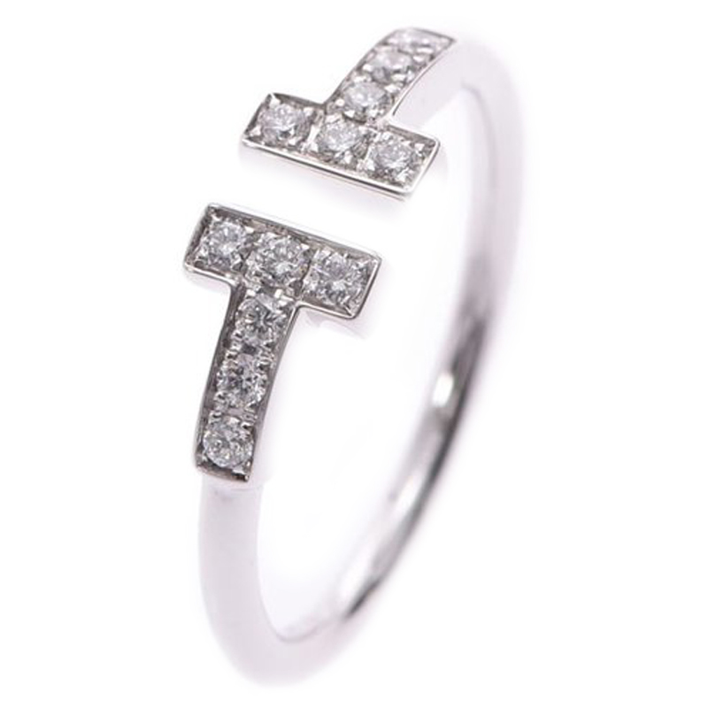 Tiffany & Co. 18K White Gold and Diamond T Wire Ring Size 49