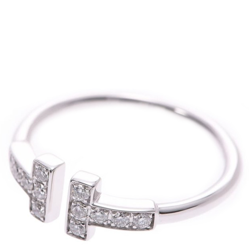 

Tiffany & Co. 18K White Gold and Diamond T Wire Ring Size