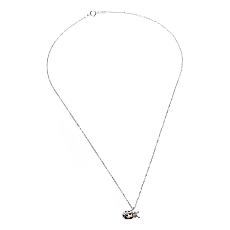 

Tiffany & Co. 18K White Gold and Diamond Set Ladybug Pedant Chain Necklace, Silver