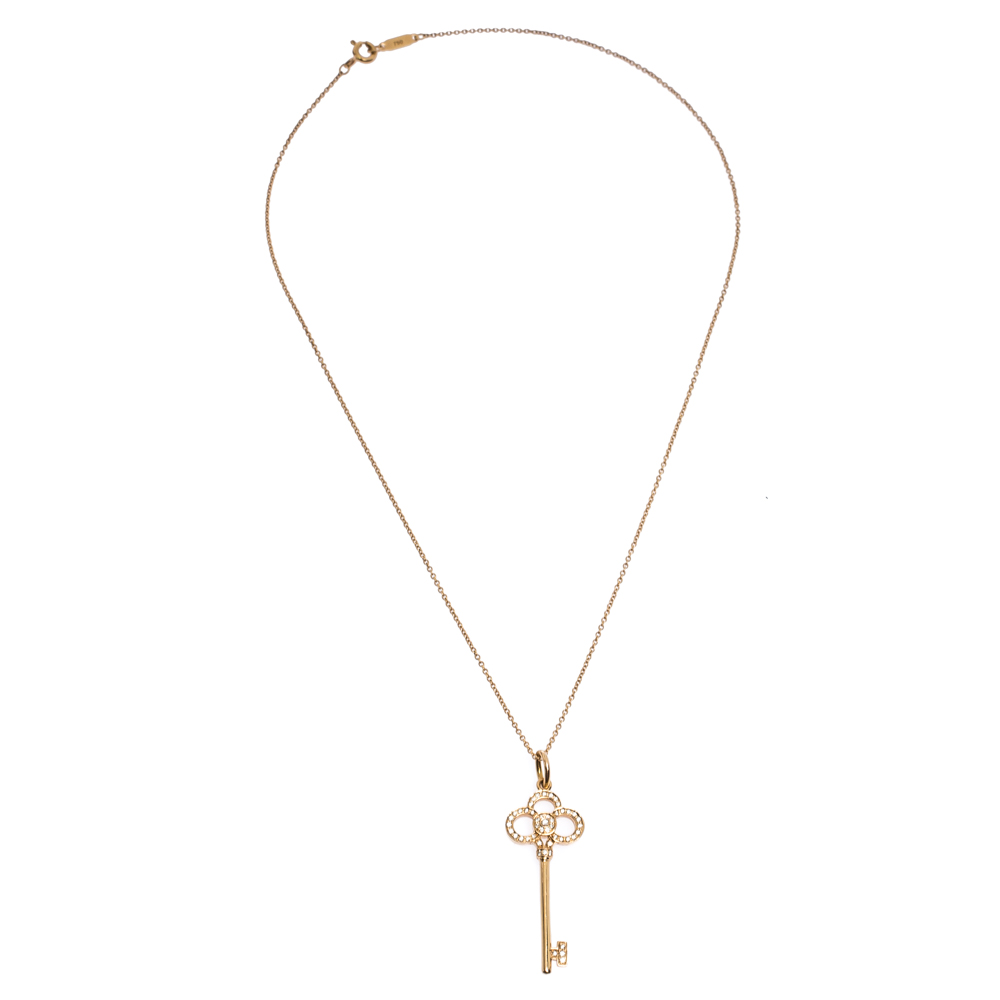 

Tiffany & Co. Crown Key Diamond 18k Rose Gold Pendant Necklace