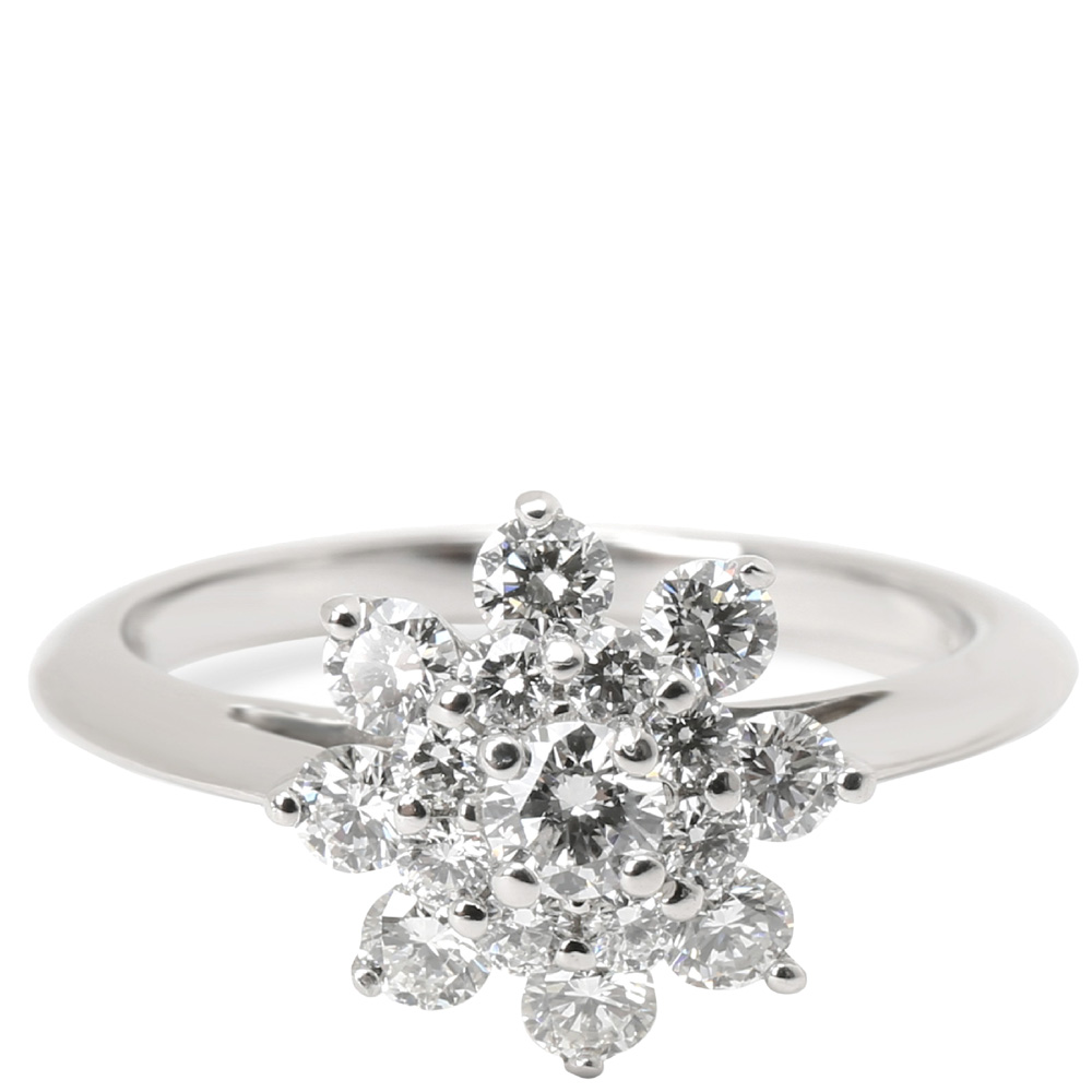 

Tiffany & Co. Flower 0.60 CTW Diamond Platinum Wedding Ring Size, Silver