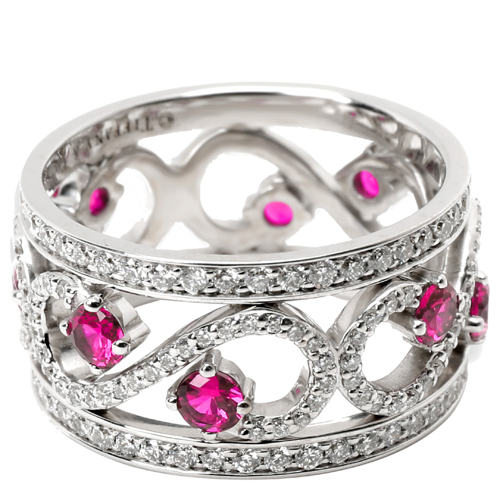 

Tiffany & Co. Enchant 18K White Gold Diamond & Ruby Ring Size, Silver