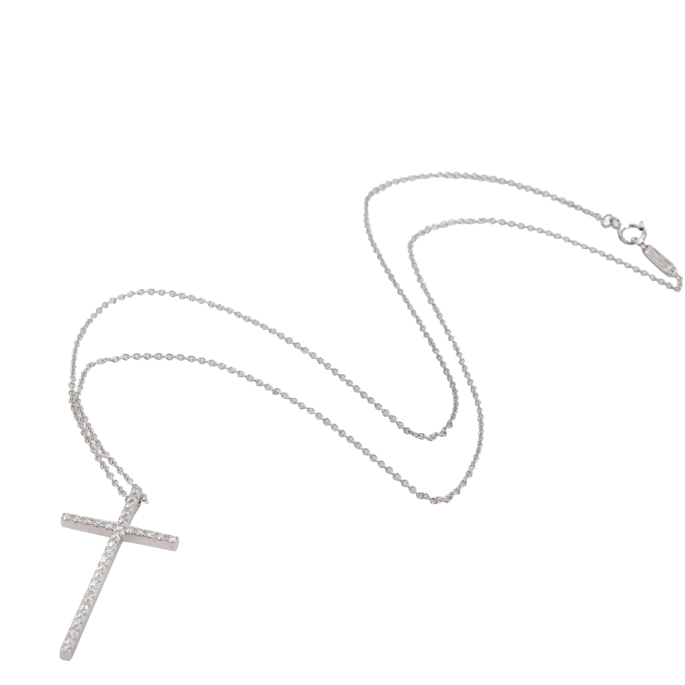 

Tiffany & Co. Metro 0.31 CTW Diamond 18K White Gold Cross Pendant Necklace