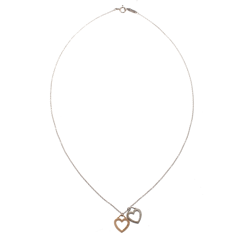

Tiffany & Co. Double Heart 18K Rose Gold & Silver Pendant Necklace