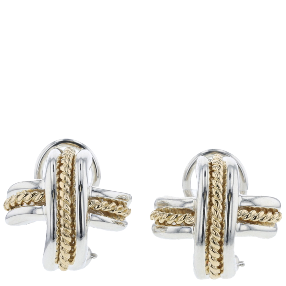 

Tiffany & Co. Signature Combination Silver 18K Yellow Gold Earrings