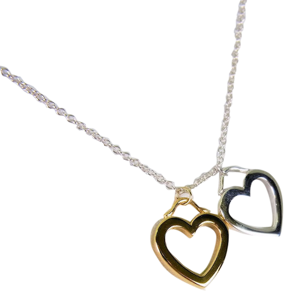 

Tiffany & Co. Twin Heart 18K Yellow Gold Silver Pendant Necklace