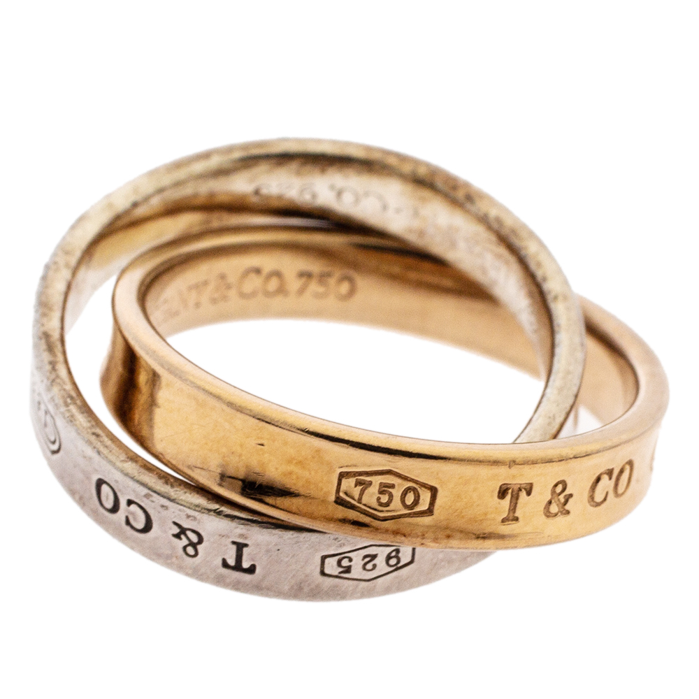 

Tiffany & Co. Tiffany 1837 Interlocking Circles 18K Rose Gold & Silver Ring Size