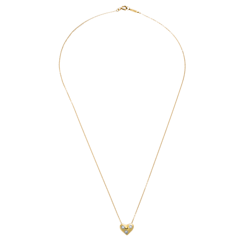 

Tiffany & Co. Etoile Diamond Heart Motif 18K Yellow Gold Platinum Pendant Necklace