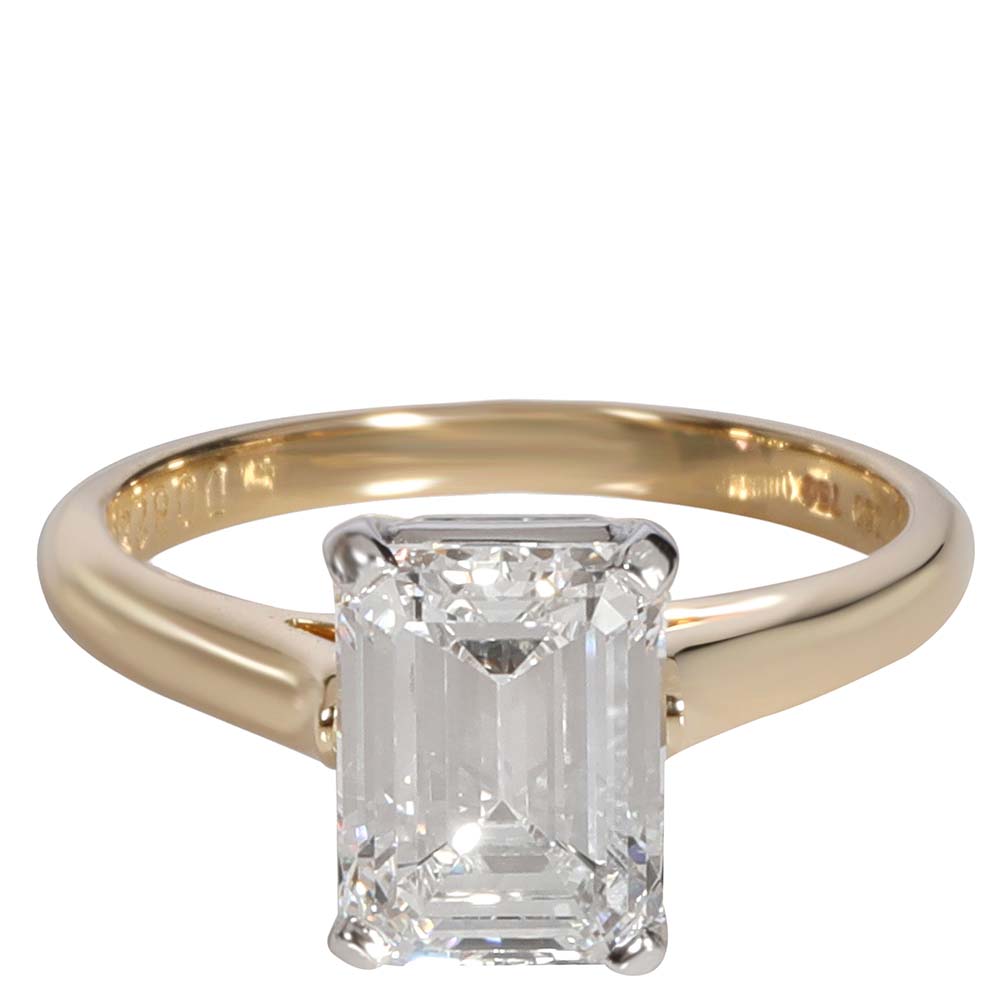 

Tiffany & Co Emerald Diamond Solitaire 18K Gold/Platinum Ring Size EU 52