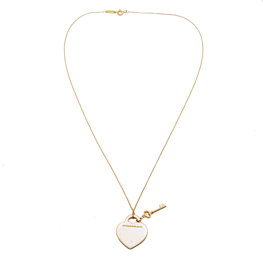 

Tiffany & Co. Please Return 18k Yellow Gold Heart Key Necklace