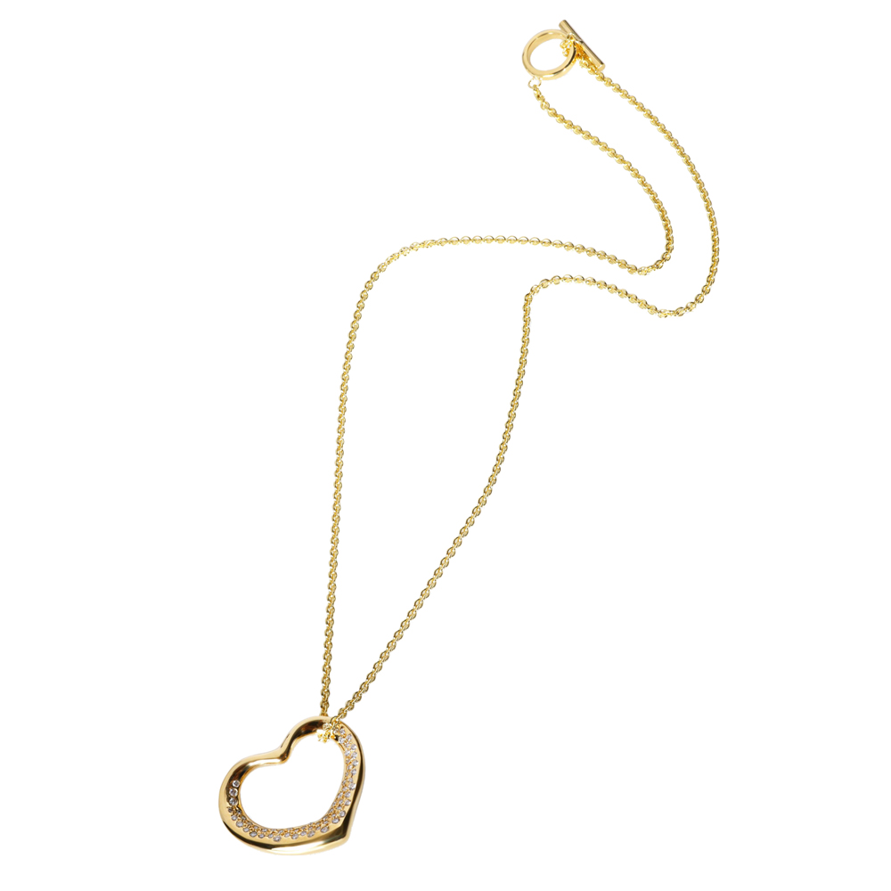 

Tiffany & Co. Elsa Peretti Diamond Opren Heart 18K Yellow Gold Necklace