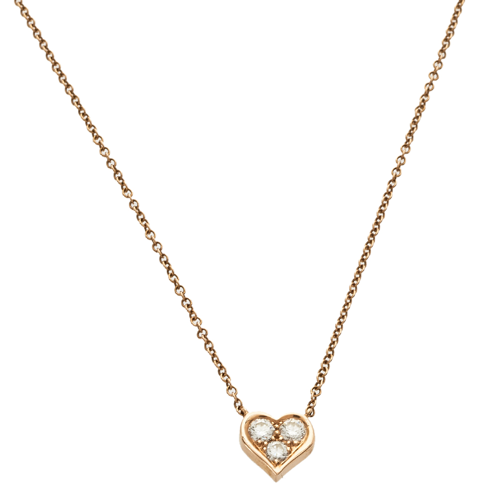 Pre-owned Tiffany & Co Heart Diamond 18k Rose Gold Pendant Necklace