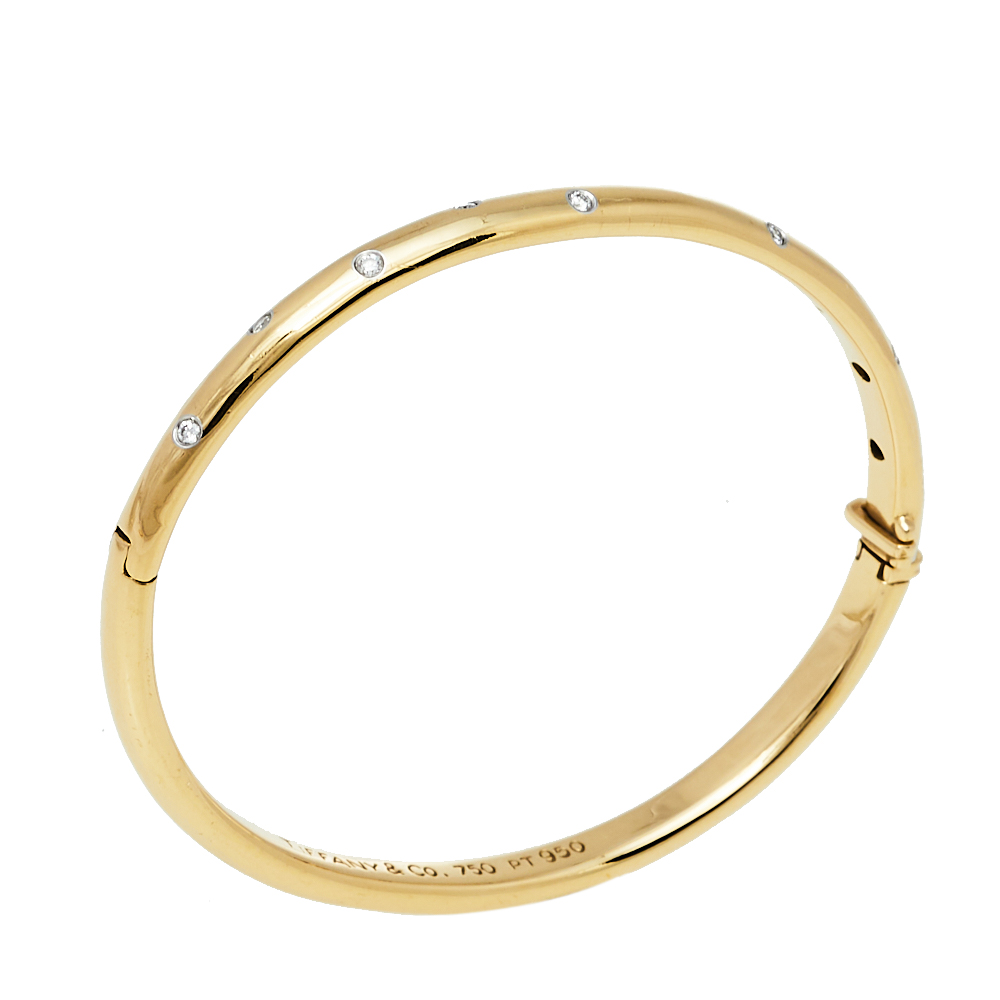 

Tiffany & Co. Etoile Diamond 18k Yellow Gold Platinum Bangle Bracelet