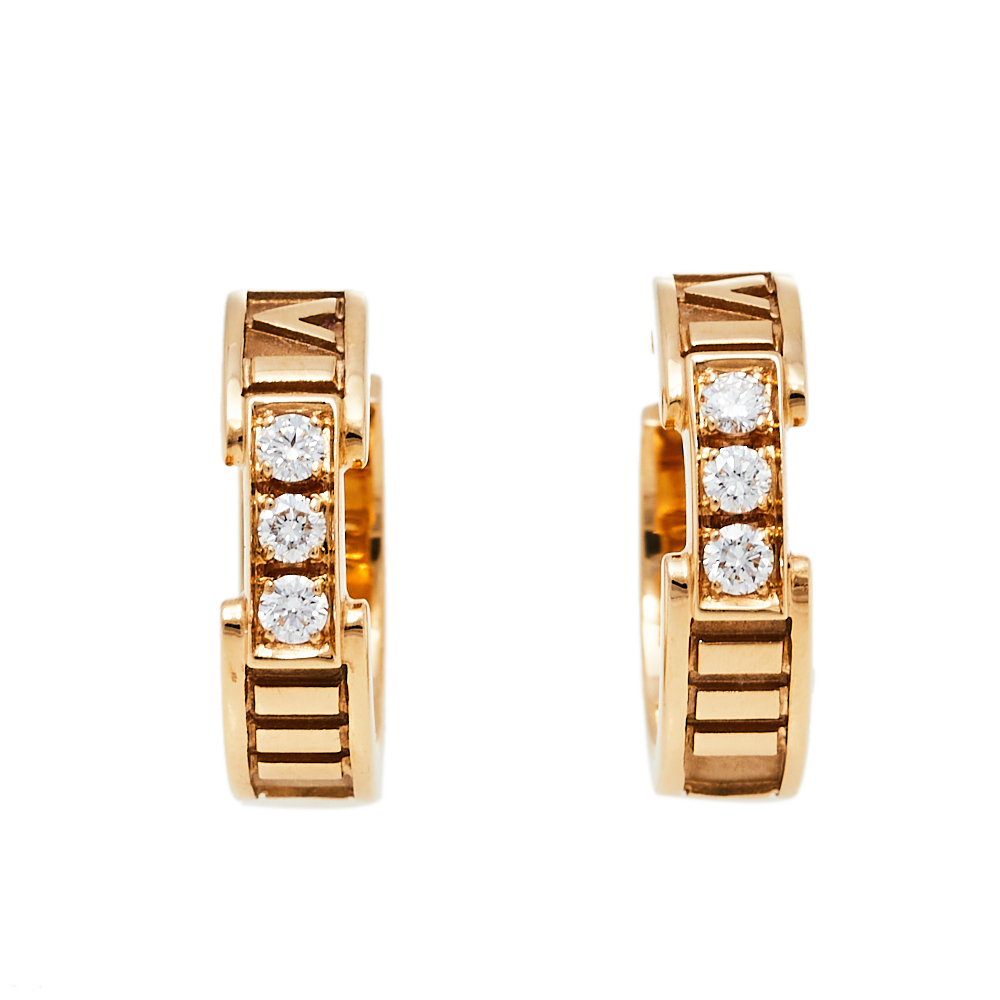 Pre-owned Tiffany & Co Atlas Diamond 18k Rose Gold Hoop Earrings