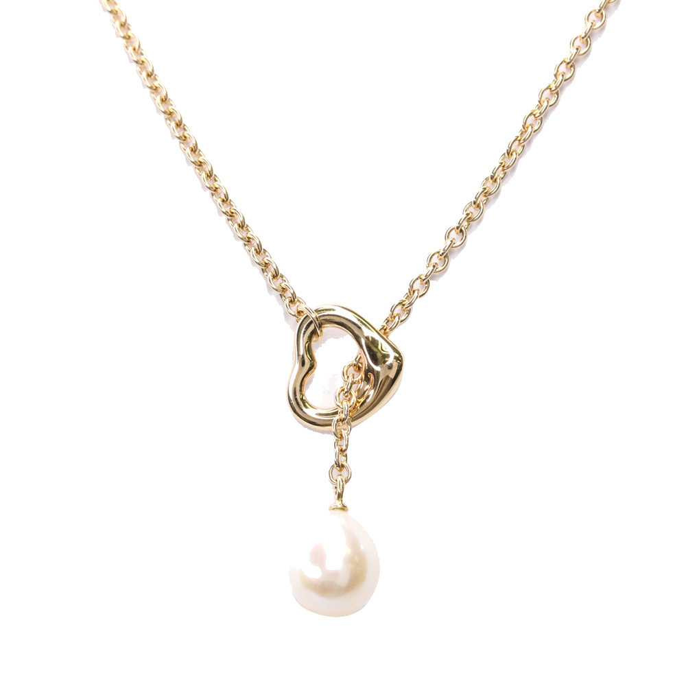 Pre-owned Tiffany & Co 18k Pink Gold Open Heart Lariat Freshwater Pearl Pendant Necklace