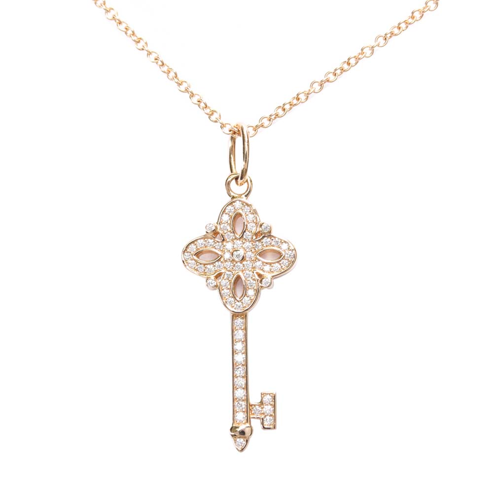 Preowned Tiffany & Co 18k Rose Gold Diamond Victoria Key Pendant Necklace ModeSens