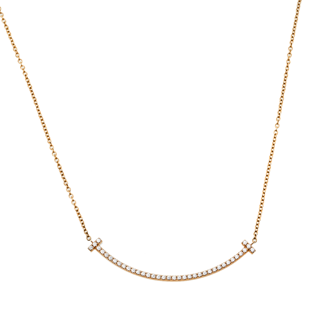 Pre-owned Tiffany & Co Tiffany T Smile Diamond 18k Rose Gold Pendant Necklace