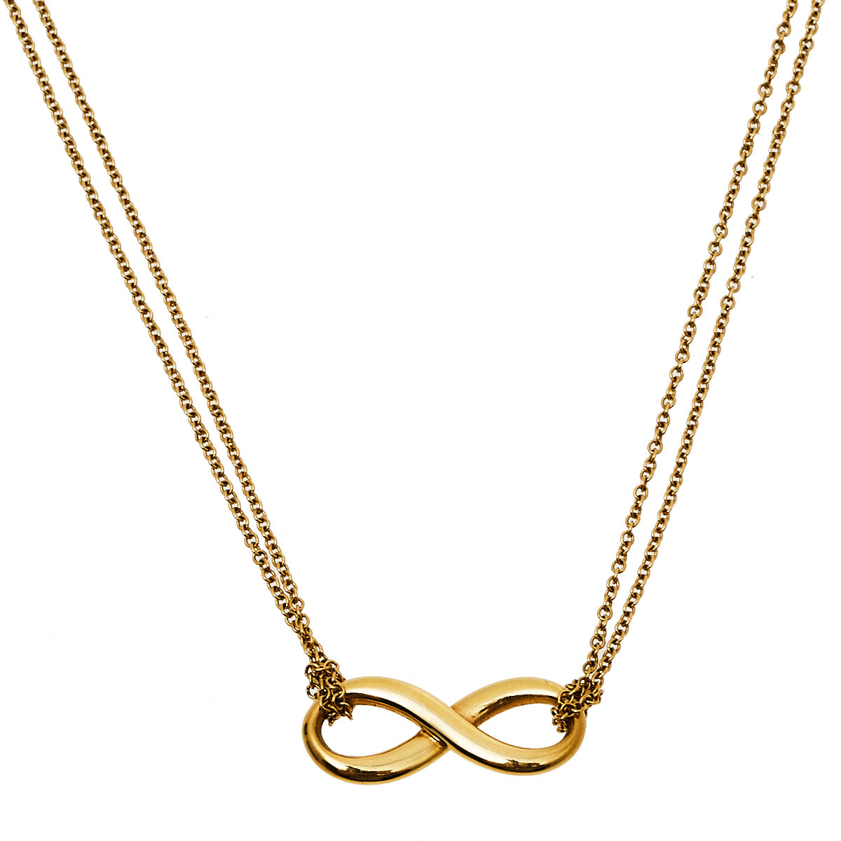 Pre Owned Tiffany & Co. Infinity 18K Yellow Gold Double Chain Pendant Necklace
