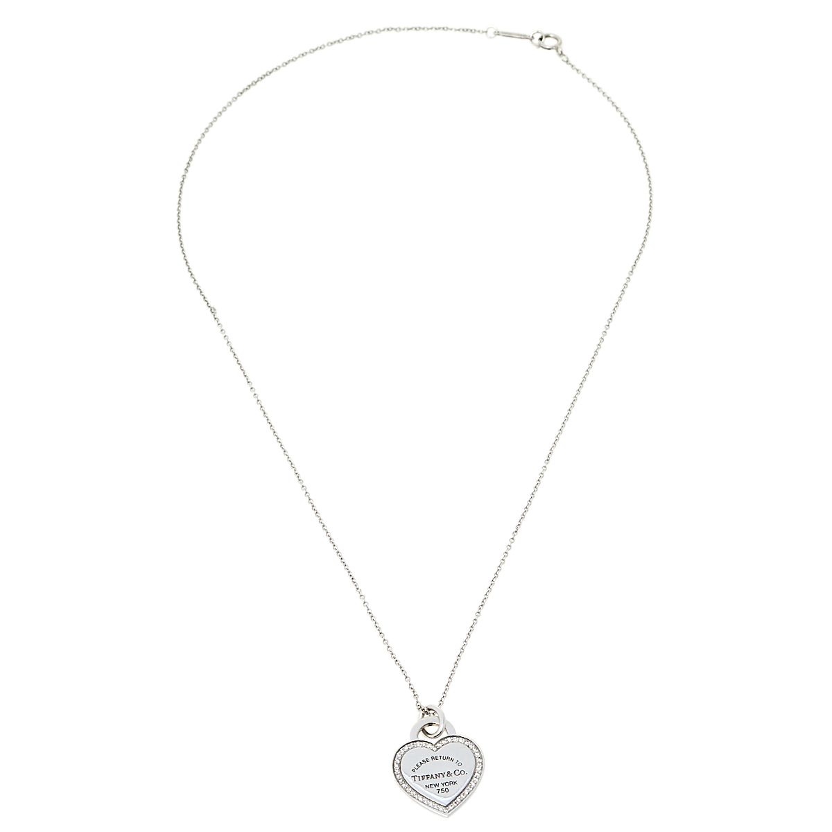 

Tiffany & Co. Please Return to Tiffany Diamond 18k White Gold Heart Tag Pendant Necklace