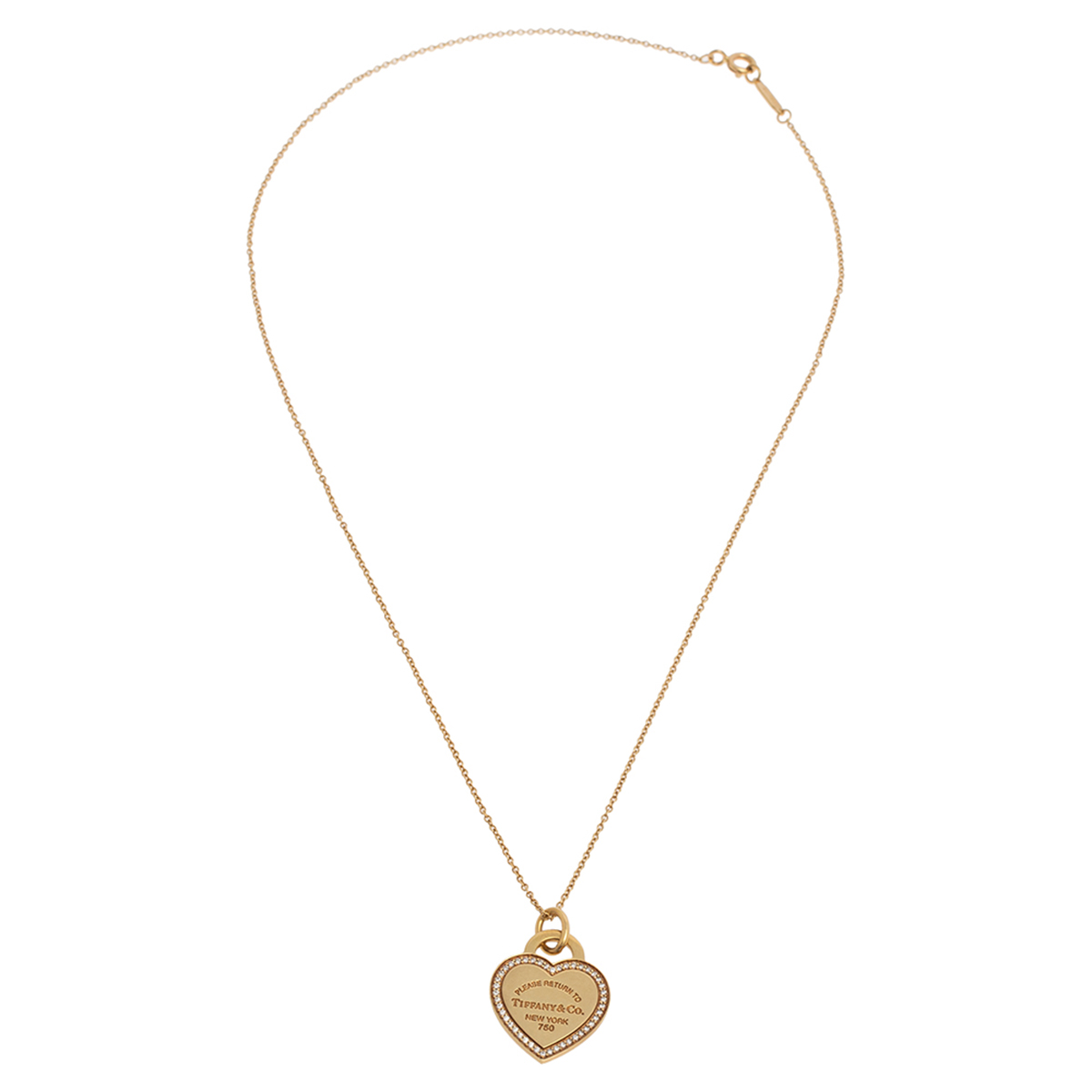 

Tiffany & Co. Please Return To Tiffany Diamond 18K Yellow Gold Heart Tag Pendant Necklace