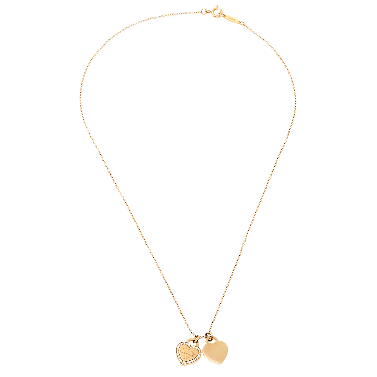 

Tiffany & Co. Return To Tiffany Diamond 18K Rose Gold Mini Double Heart Tag Pendant Necklace