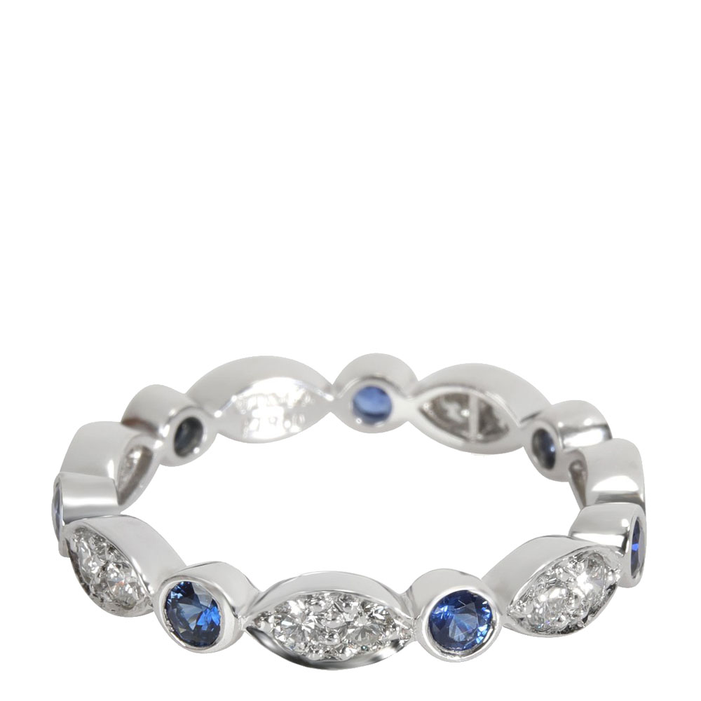 

Tiffany & Co. Jazz Blue Sapphire Diamond Platinum Band Ring Size EU