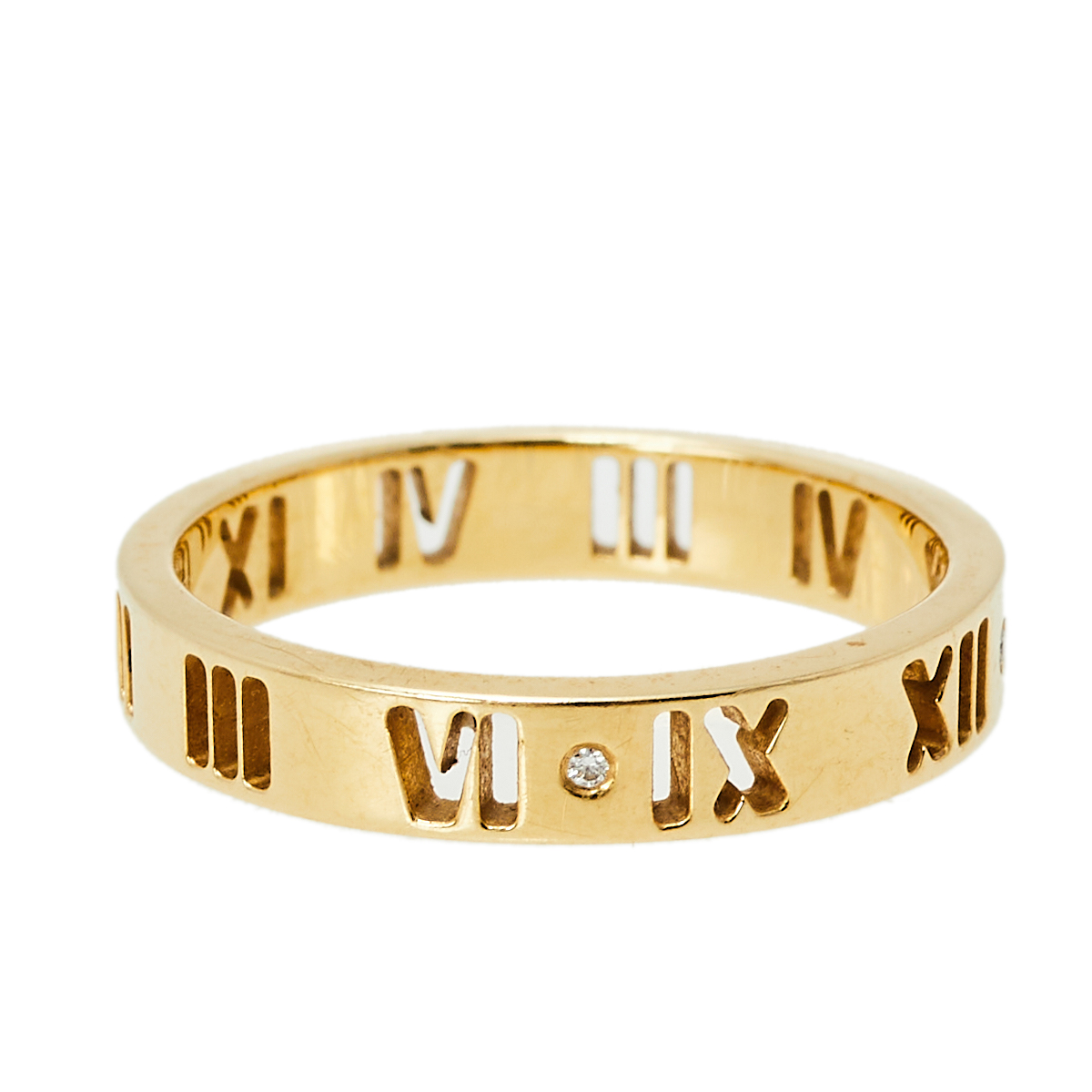 

Tiffany & Co. Atlas Pierced Diamond 18K Yellow Gold Band Ring Size