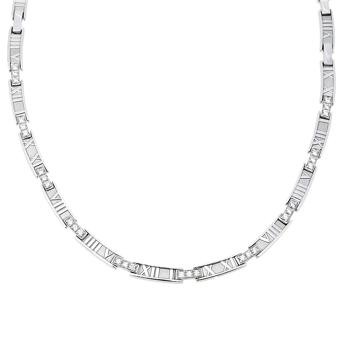 

Tiffany & Co. Atlas Diamond 18K White Gold Link Choker Necklace