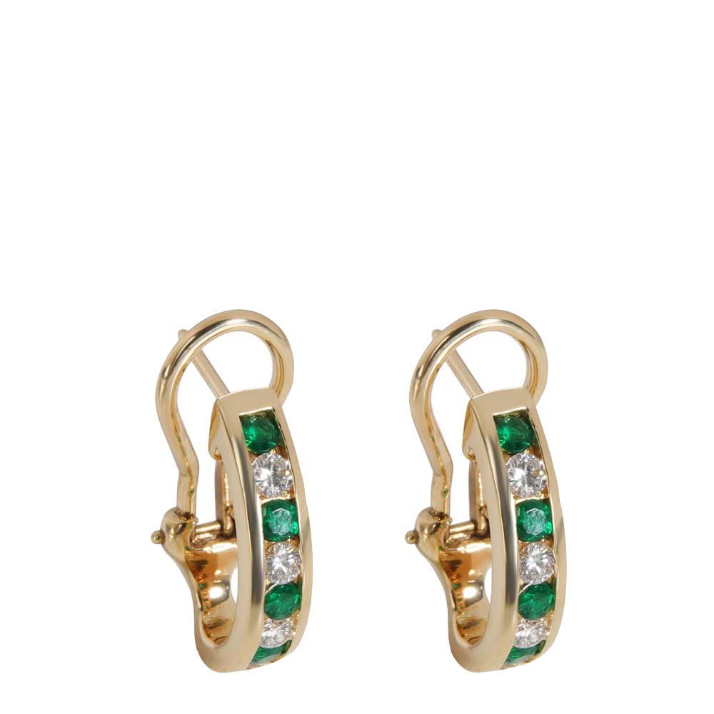 

Tiffany & Co. Vintage Emerald Diamond Hoop 18K Yellow Gold Earrings