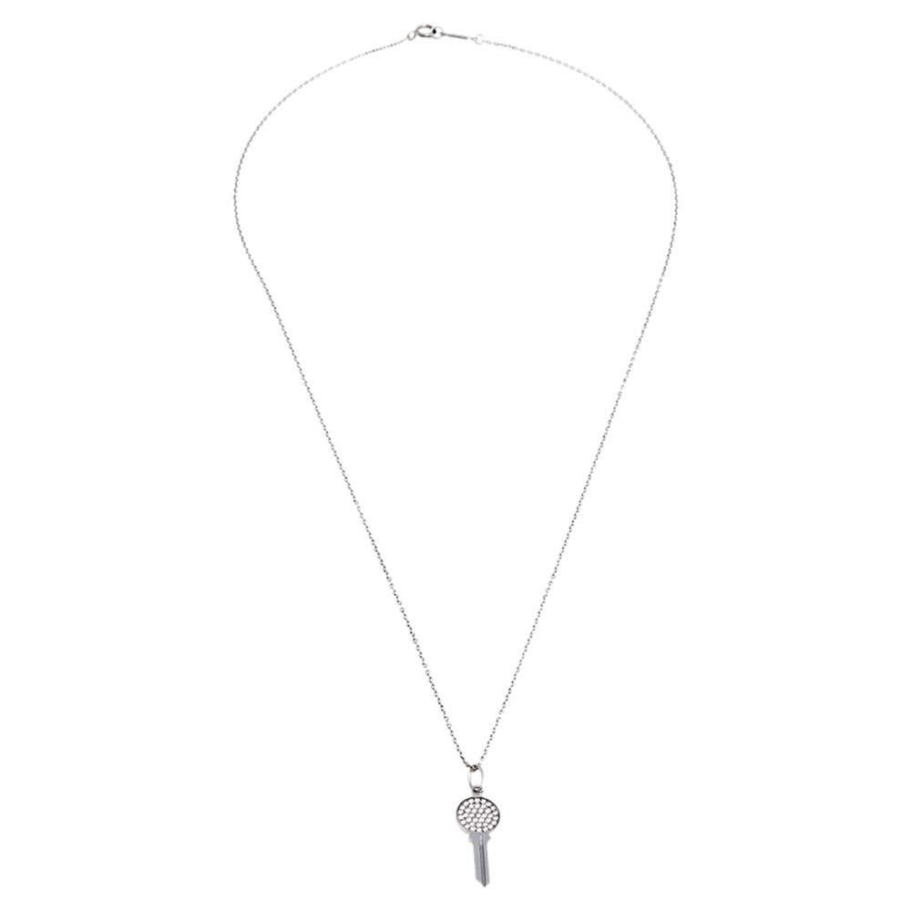 

Tiffany & Co. Modern Key Round Key Diamond 18k White Gold Pendant Necklace