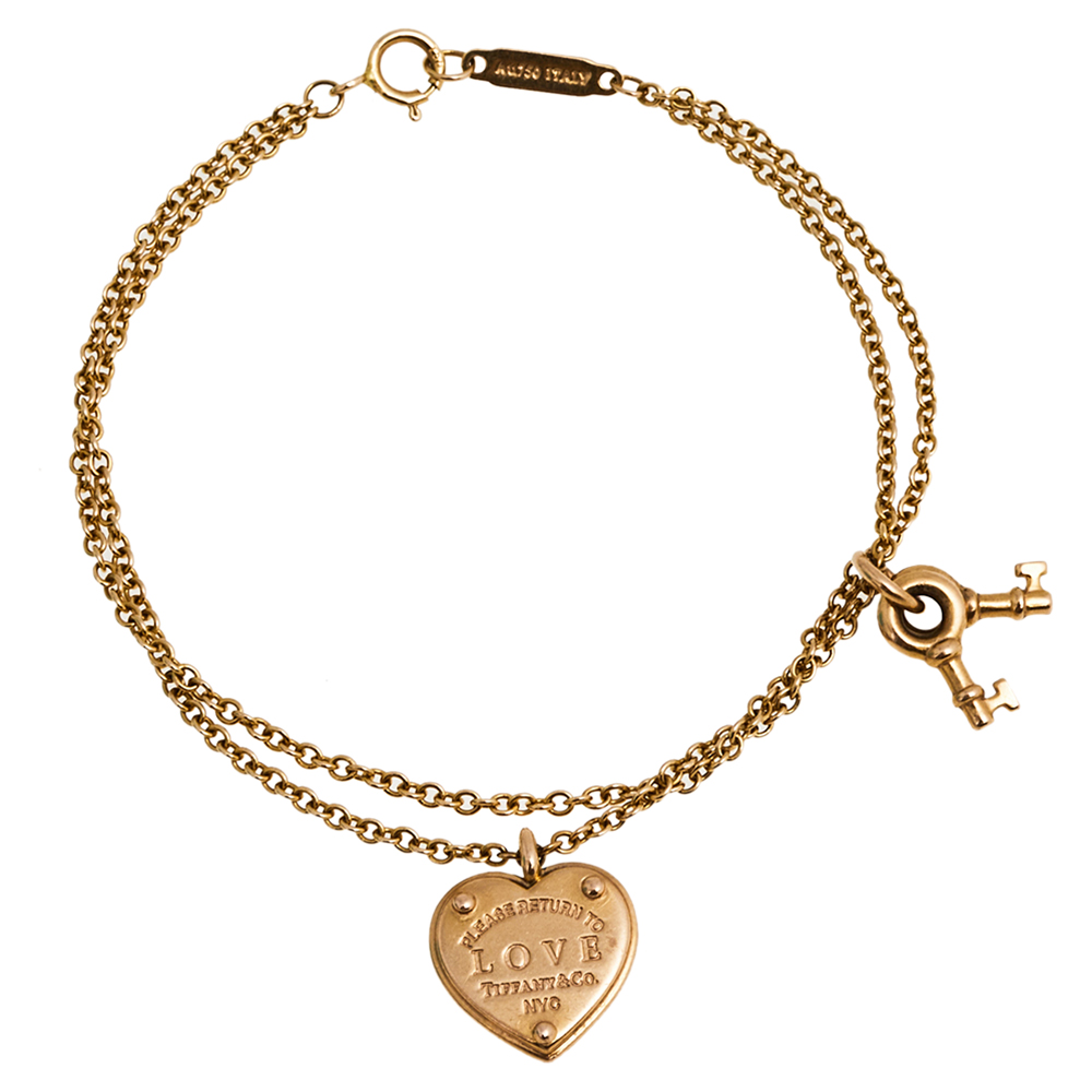 

Tiffany & Co. Tiffany Key and Heart Tag 18K Rose Gold Charm Bracelet SM