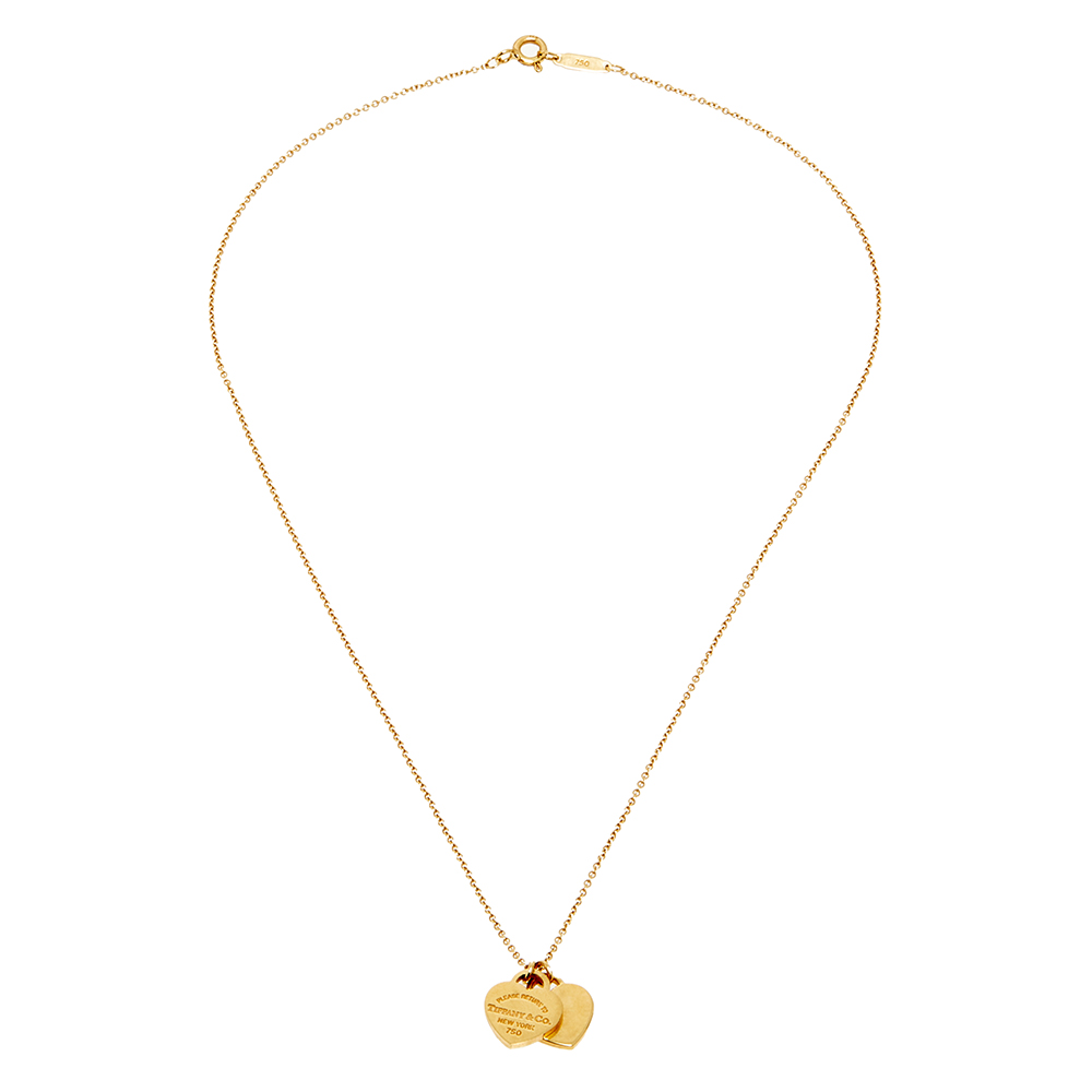 

Tiffany & Co. Return to Tiffany Double Heart Mini Tag 18K Yellow Gold Pendant Necklace
