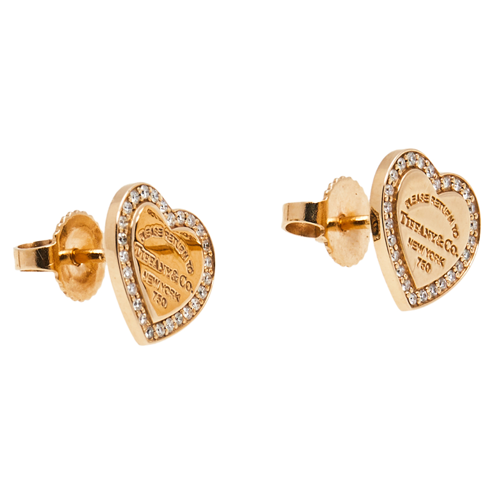 

Tiffany & Co. Heart Tag Diamond 18K Rose Gold Stud Earrings