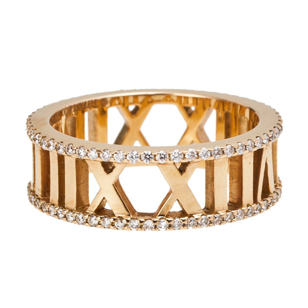 

Tiffany & Co. Atlas Diamond 18K Rose Gold Open Band Ring 54