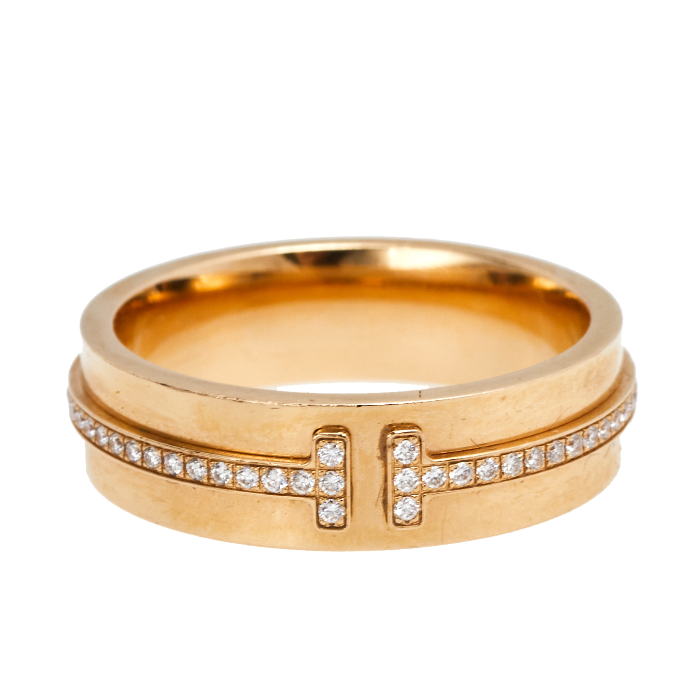 

Tiffany & Co. Tiffany T Diamond 18k Rose Gold Wide Wedding Band Ring Size
