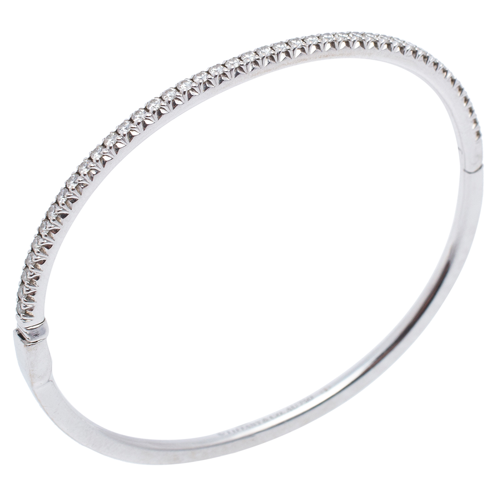 

Tiffany & Co. Tiffany Metro Diamond 18k White Gold Hinged Bangle Bracelet