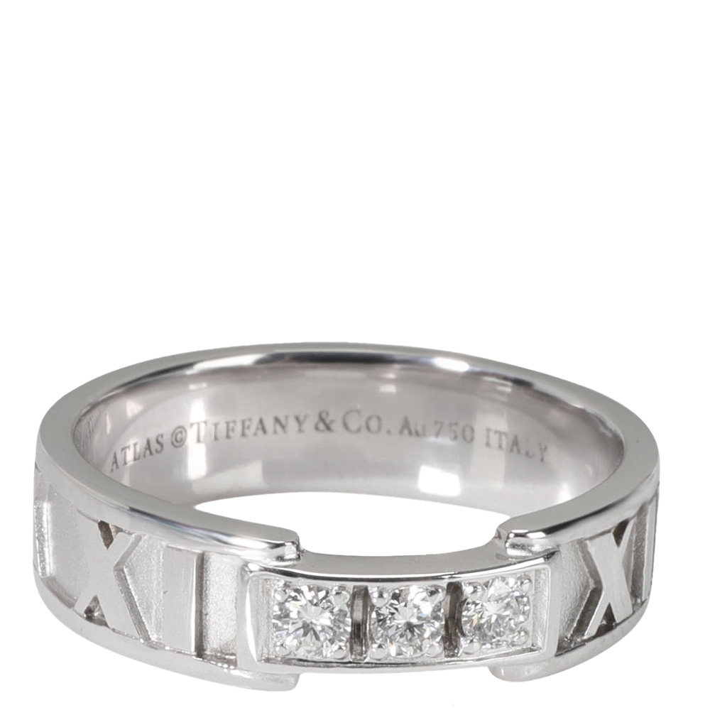 

Tiffany & Co. 18K White Gold 0.12 CTW Atlas Diamond Band Ring Size EU