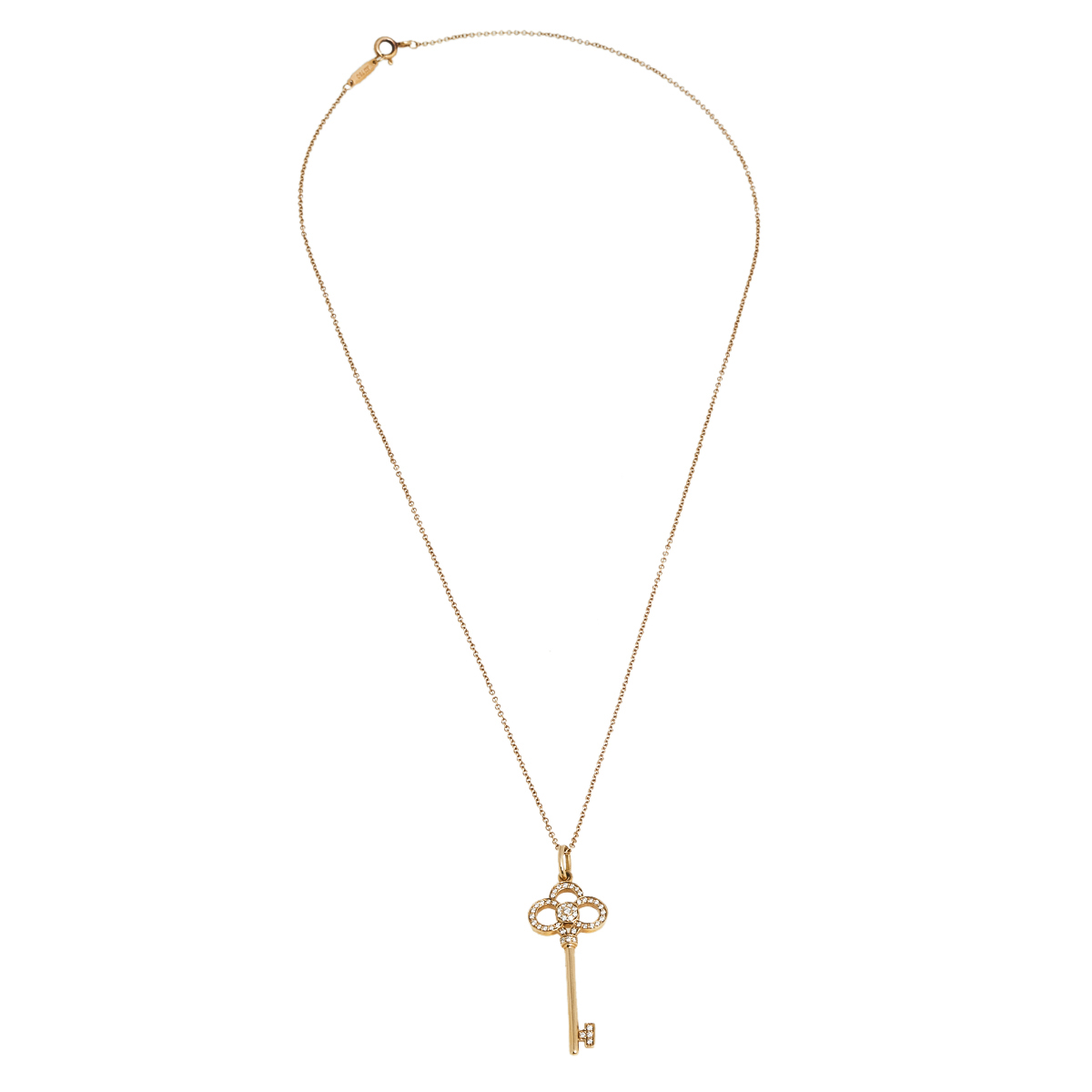 

Tiffany & Co. Crown Key Diamond 18k Rose Gold Pendant Necklace