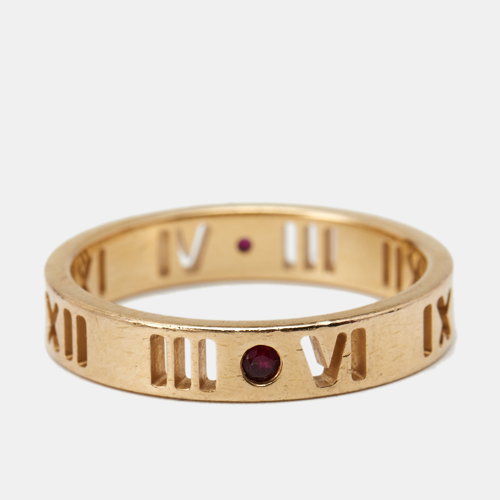 

Tiffany & Co. Atlas Ruby Pierced 18k Rose Gold band Ring Size