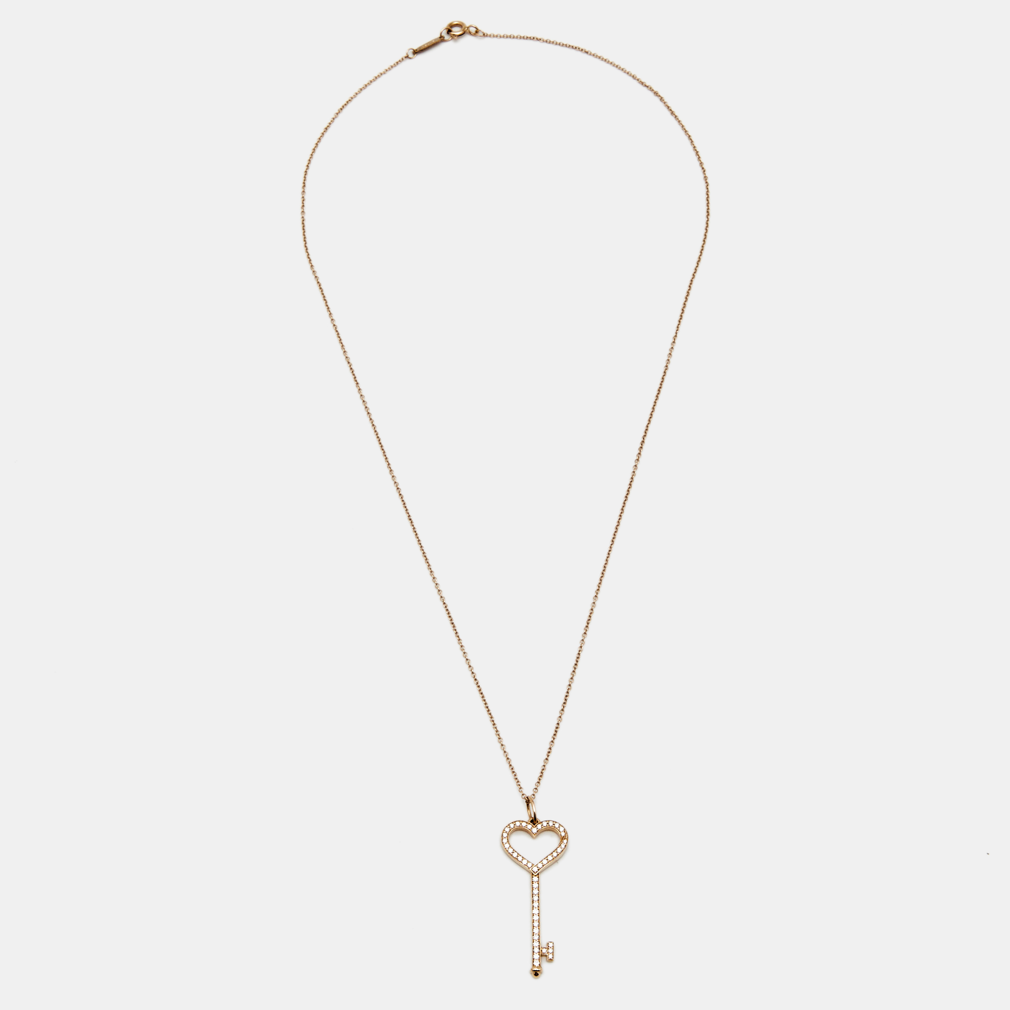 

Tiffany & Co. Heart Key Diamond 18k Rose Gold Pendant Necklace