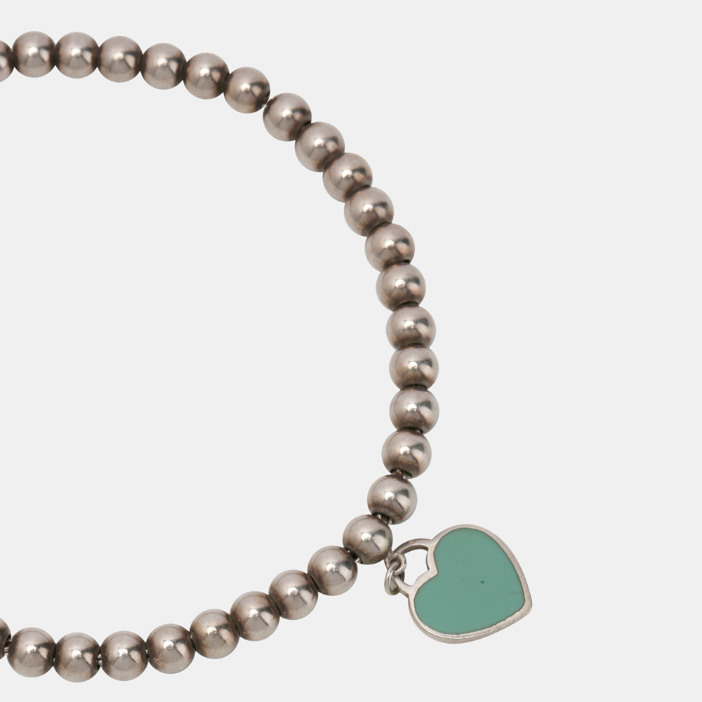 

Tiffany Blue Heart Tag Bead Sterling Silver Enamel Bracelet 15.5