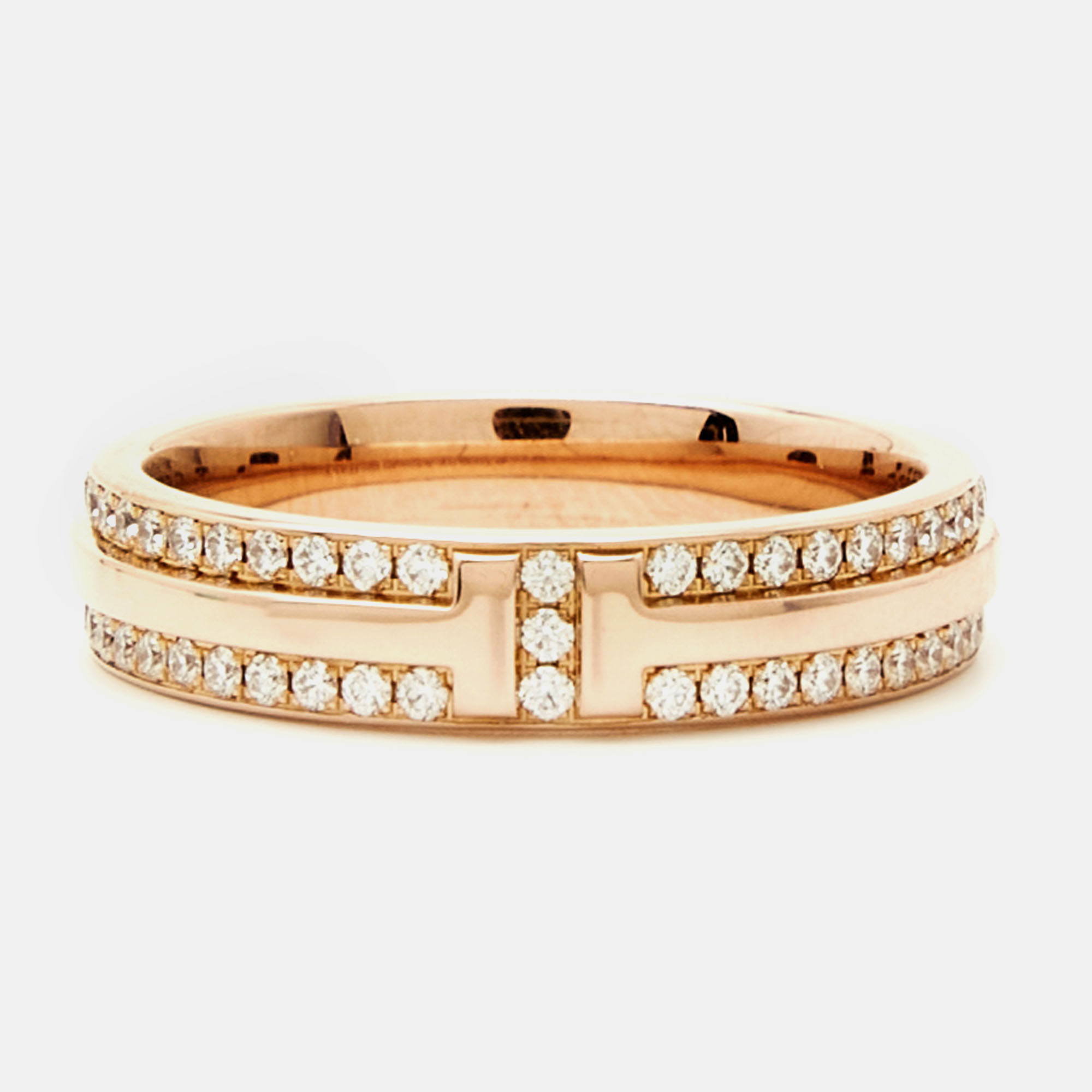 

Tiffany & Co. Tiffany T Narrow Paved Diamond 18k Rose Gold Ring Size