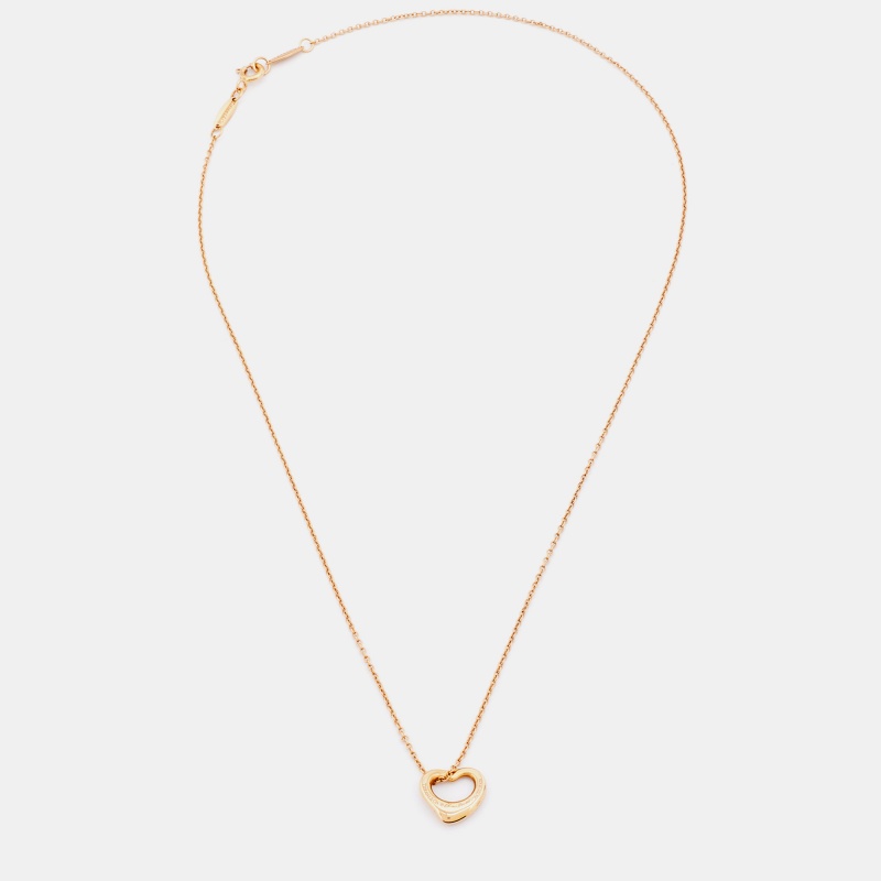 

Tiffany and Co. Elsa Peretti Open Heart 18k Rose Gold Pendant Necklace
