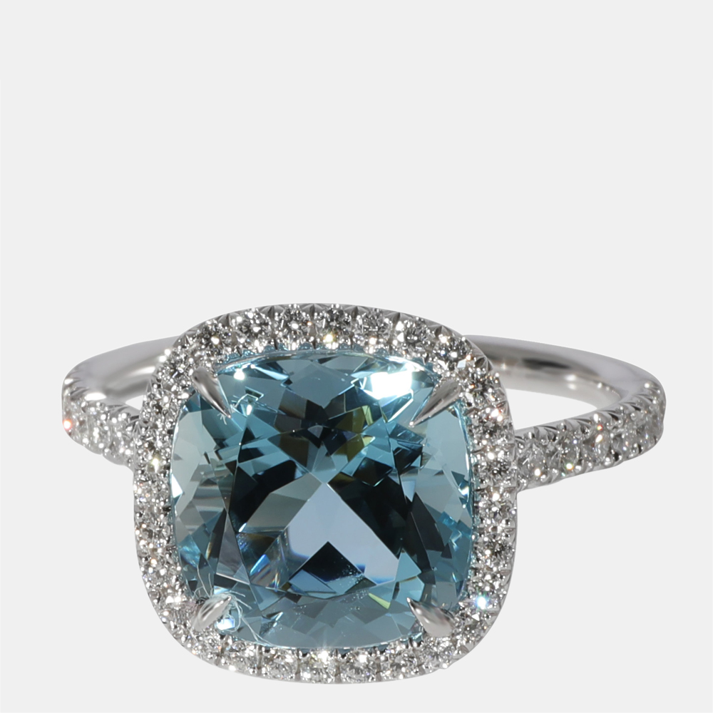 

Tiffany & Co. Soleste Aquamarine Diamond Ring in Platinum Blue 0.33 CTW US 6