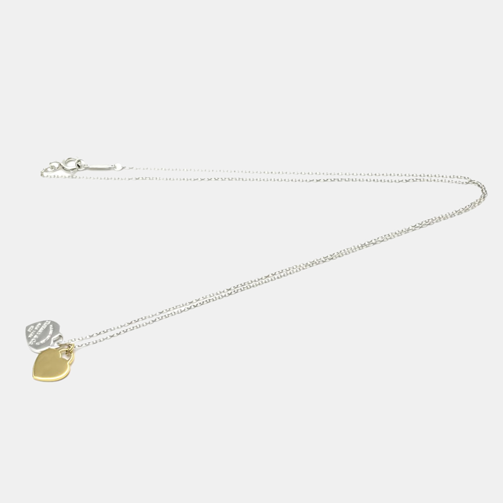 

Tiffany & Co. Return To Tiffany Love Double Heart Tag 18K Yellow Gold Silver Necklace