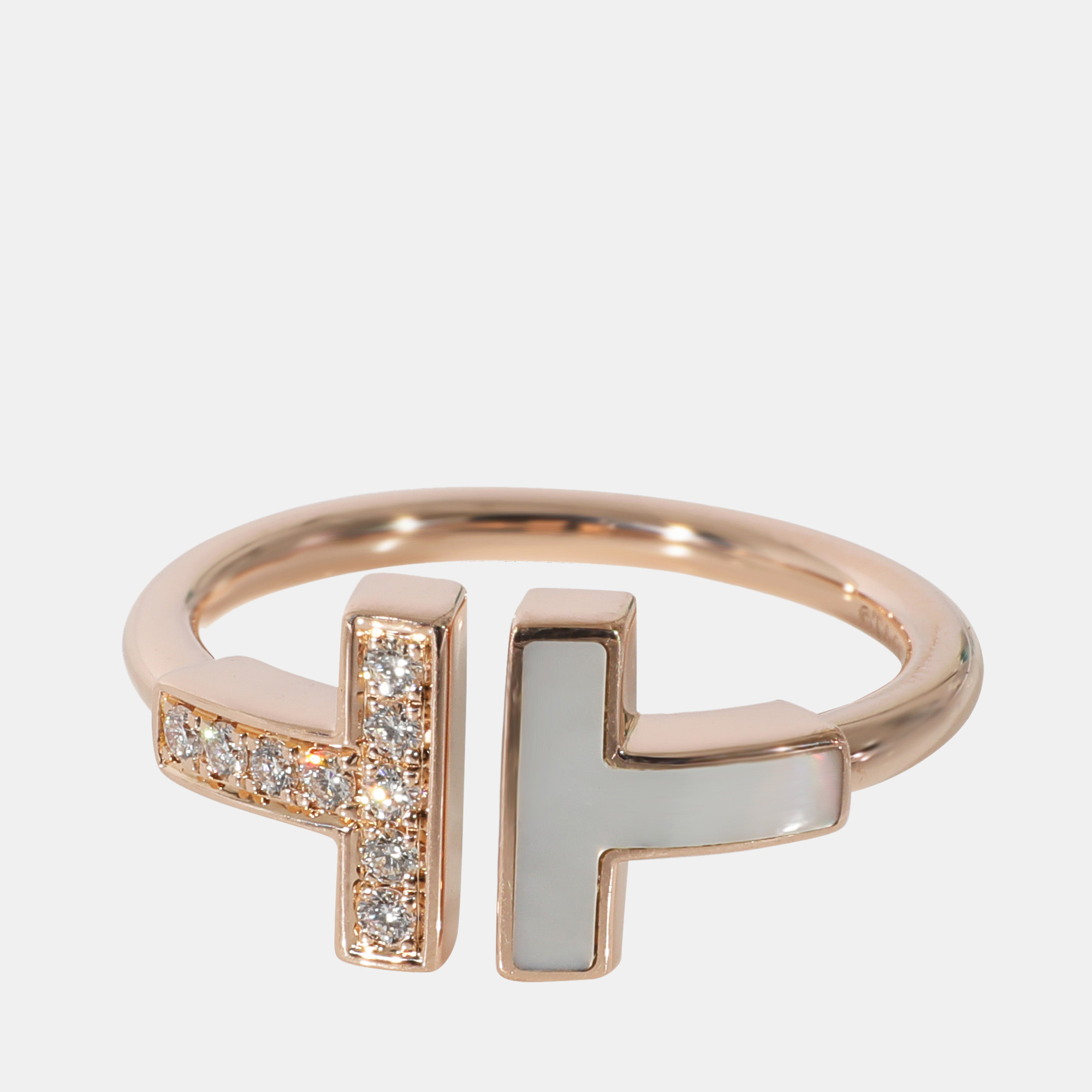 

Tiffany & Co 18k Rose Gold 0.07 CTW Diamonds and Mother of Pearl Tiffany T Wire Ring size US 5.5 EU 50.5