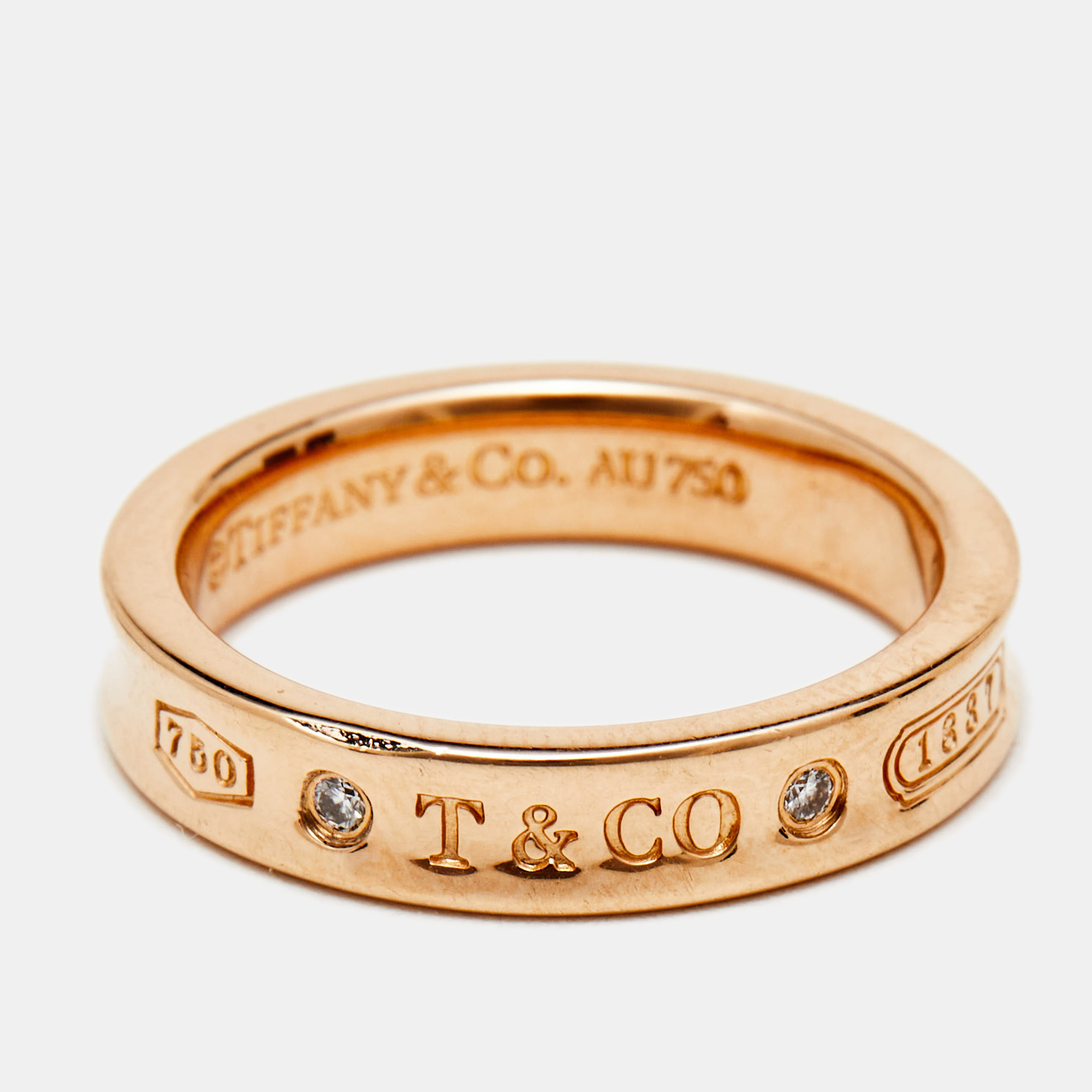 

Tiffany & Co. Tiffany 1837 Diamonds 18k Rose Gold Narrow Band Ring Size