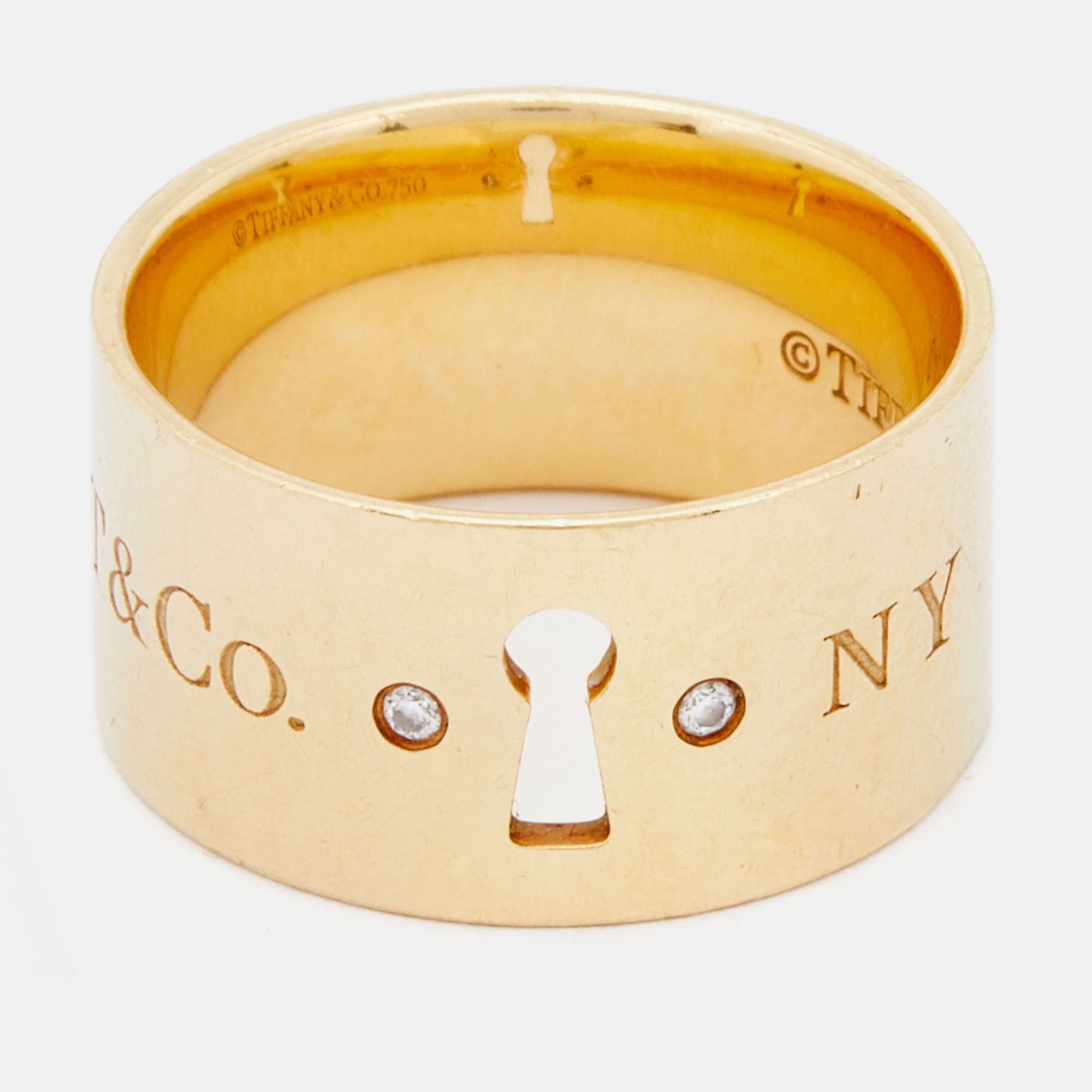 

Tiffany & Co. Keyhole Diamond 18k Yellow Gold Wide Band Ring Size
