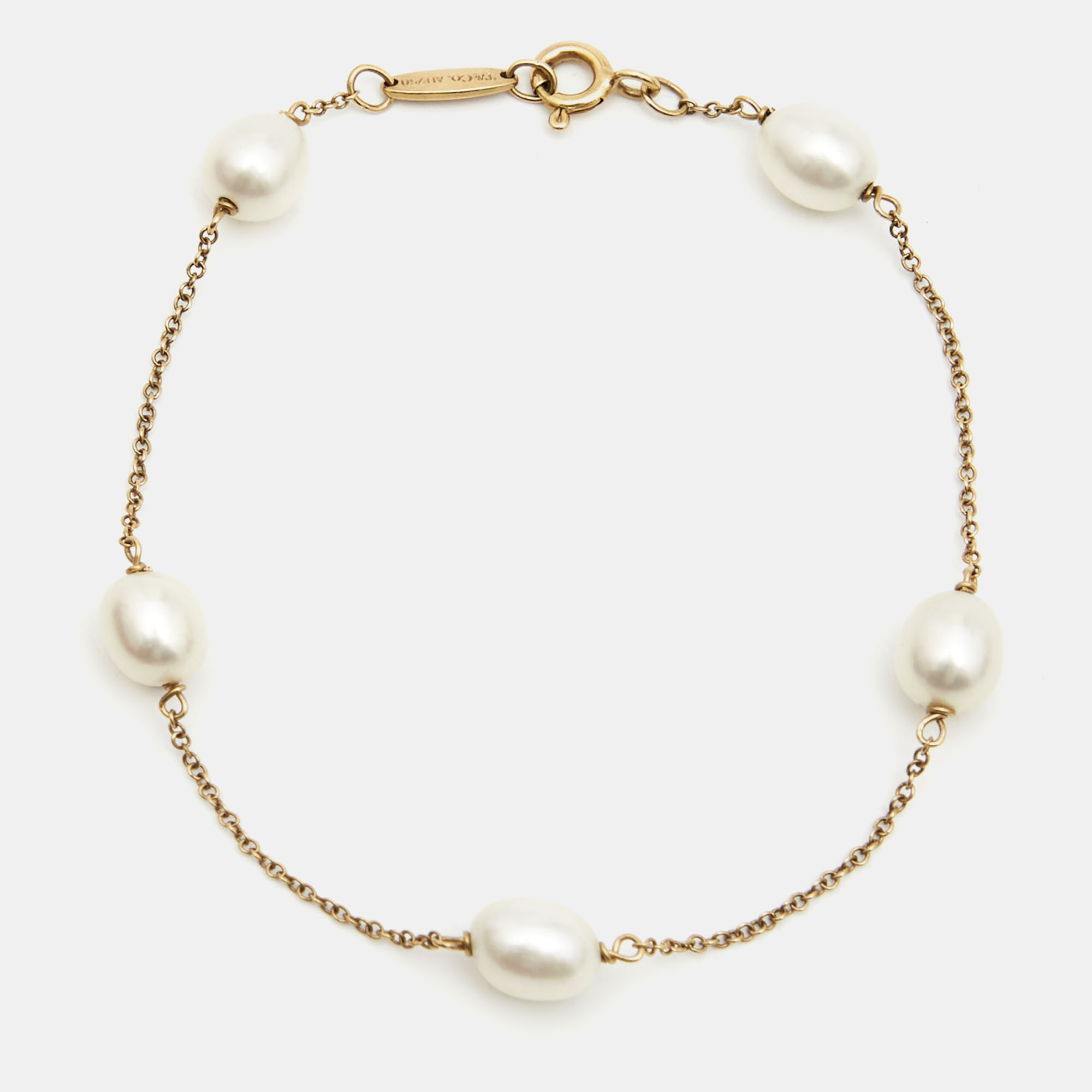 Pre Owned Tiffany & Co. Elsa Peretti Cultured Pearls 18k Yellow Gold Bracelet