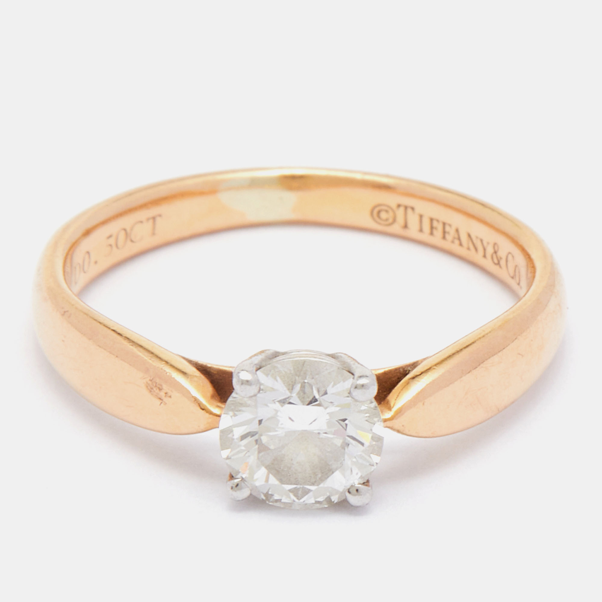 

Tiffany & Co. Harmony Solitaire Diamond 0.50 ct 18k Rose Gold Platinum Ring Size